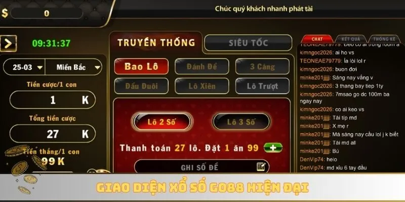 Giao diện xổ số GO88 hiện đại